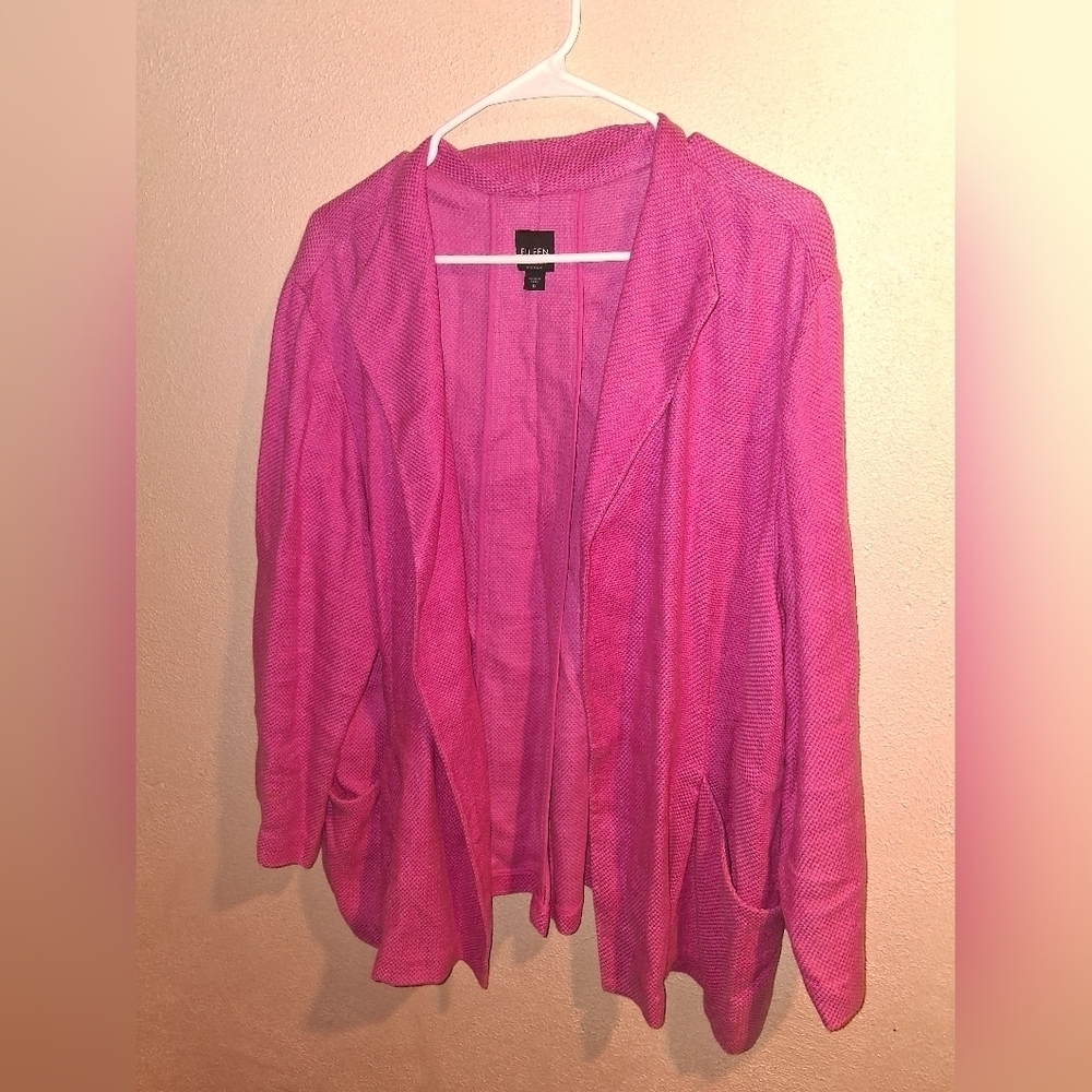 Eileen Fisher Pink Linen Cotton Blend Textured  Blazer 1X